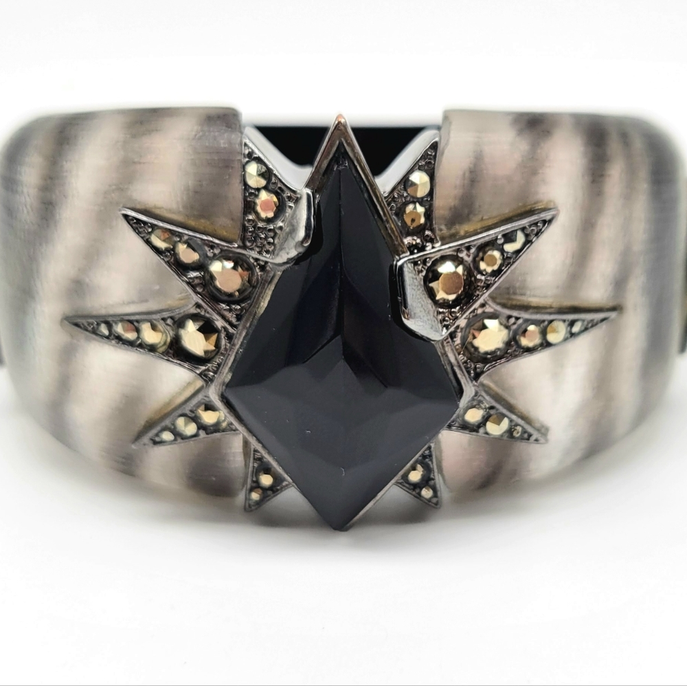 Alexis Bittar Onyx Lucite Cuff Swarovski Art Deco Statement Bracelet
